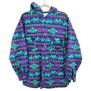 Vintage 90s The Incrowd Collection Fleece Hooded Shirt Jacket Aztec Pattern‎